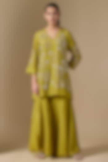 Green Silk Wedding Sharara Set by One not two at Pernia's Pop Up Shop
