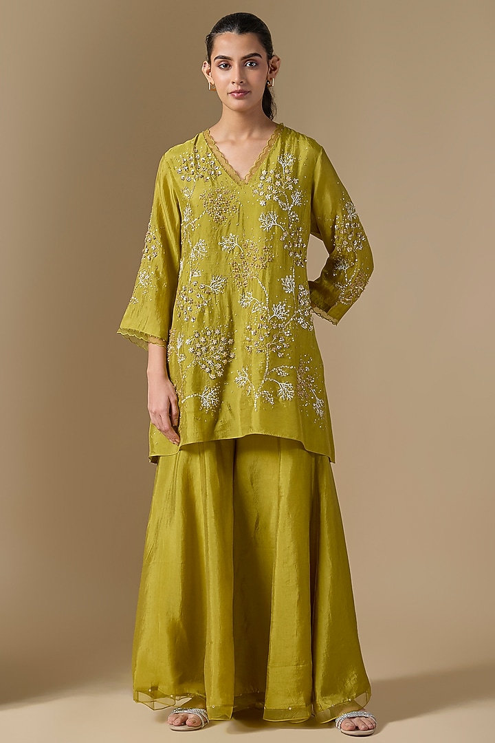 Green Silk Wedding Sharara Set by One not two at Pernia's Pop Up Shop