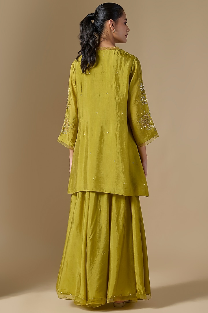 Green Silk Wedding Sharara Set by One not two at Pernia's Pop Up Shop