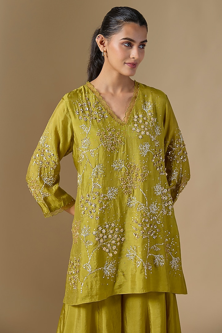 Green Silk Wedding Sharara Set by One not two at Pernia's Pop Up Shop