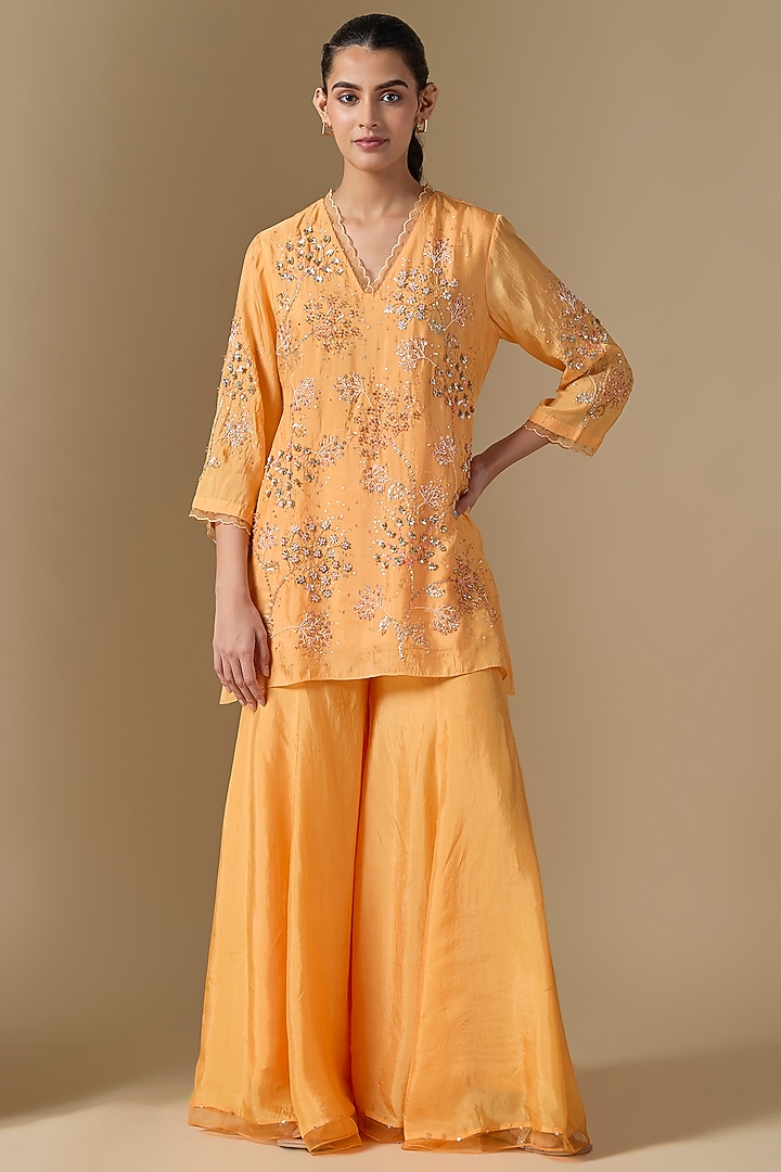 Orange Silk Wedding Sharara Set by One not two at Pernia's Pop Up Shop
