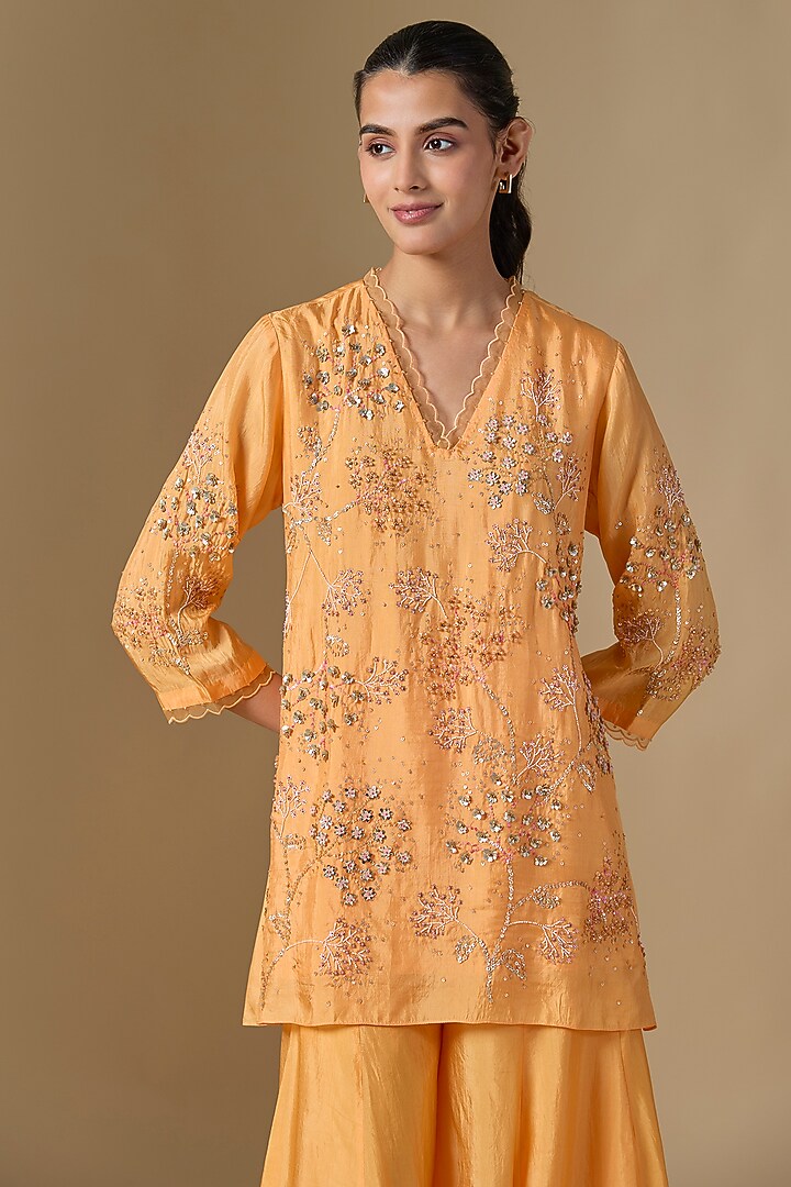 Orange Silk Wedding Sharara Set by One not two at Pernia's Pop Up Shop