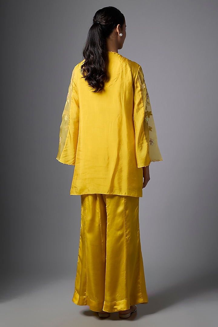 Amber Yellow Silk & Organza Sequin Embroidered Co-Ord Set by One not two at Pernia's Pop Up Shop