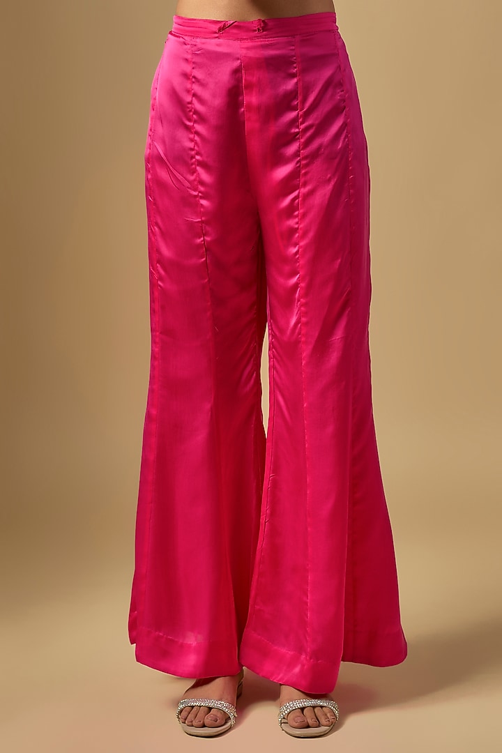 Hot Pink Silk Hand Embroidered Kurta Set by One not two at Pernia's Pop Up Shop