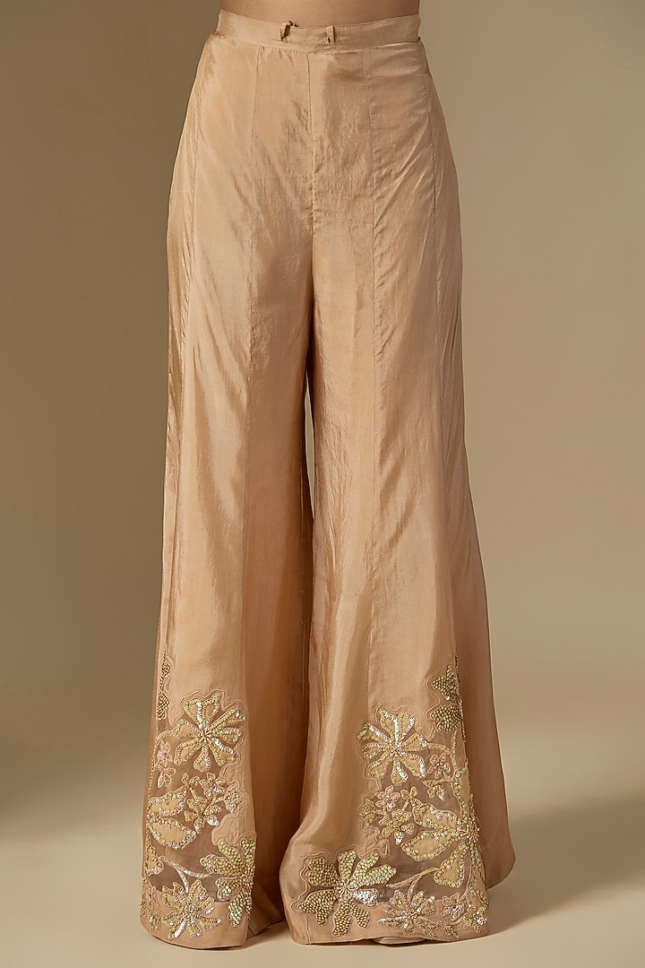Beige Silk & Organza Hand Embroidered Kurta Set by One not two at Pernia's Pop Up Shop