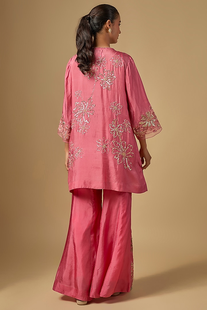 Pink Silk & Organza Hand Embroidered Wedding Sharara Set by One not two at Pernia's Pop Up Shop