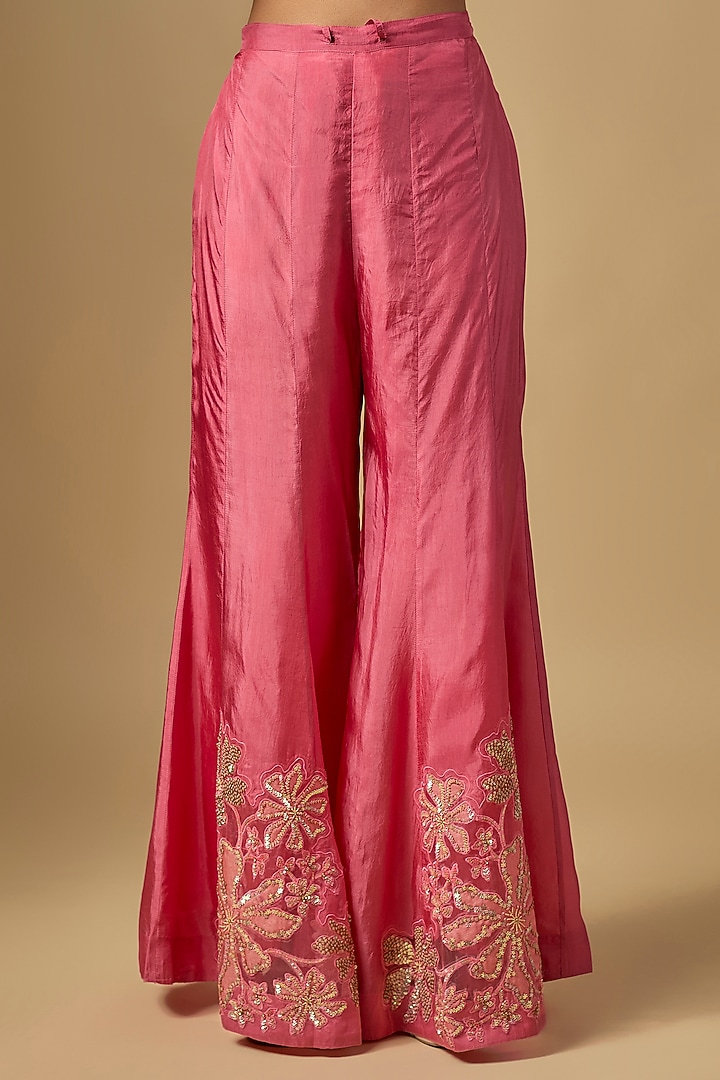 Pink Silk & Organza Hand Embroidered Wedding Sharara Set by One not two at Pernia's Pop Up Shop