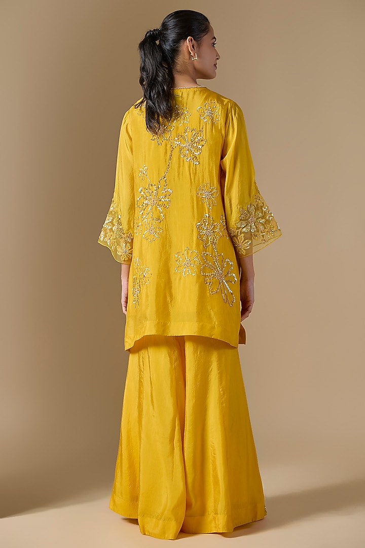 Yellow Silk & Organza Hand Embroidered Wedding Sharara Set by One not two at Pernia's Pop Up Shop