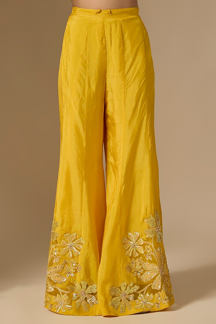 Yellow Silk & Organza Hand Embroidered Wedding Sharara Set by One not two at Pernia's Pop Up Shop