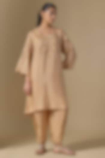 Beige Silk & Organza Hand Embroidered Kurta Set by One not two at Pernia's Pop Up Shop