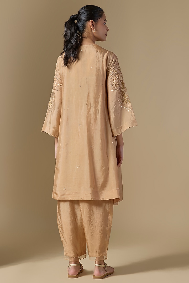 Beige Silk & Organza Hand Embroidered Kurta Set by One not two at Pernia's Pop Up Shop