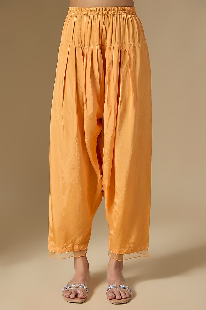 Orange Silk & Organza Hand Embroidered Kurta Set by One not two at Pernia's Pop Up Shop