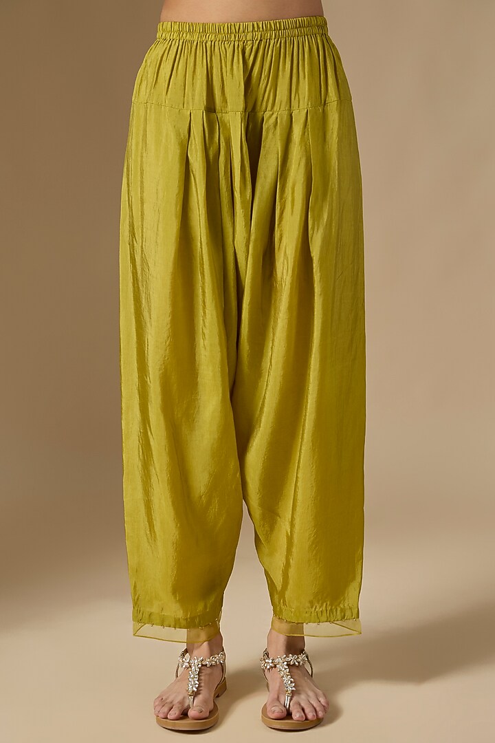 Green Silk & Organza Hand Embroidered Kurta Set by One not two at Pernia's Pop Up Shop