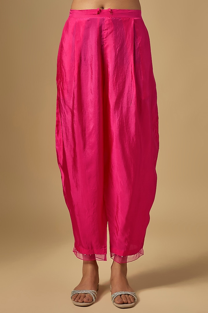 Hot Pink Silk & Organza Hand Embroidered Kurta Set by One not two at Pernia's Pop Up Shop