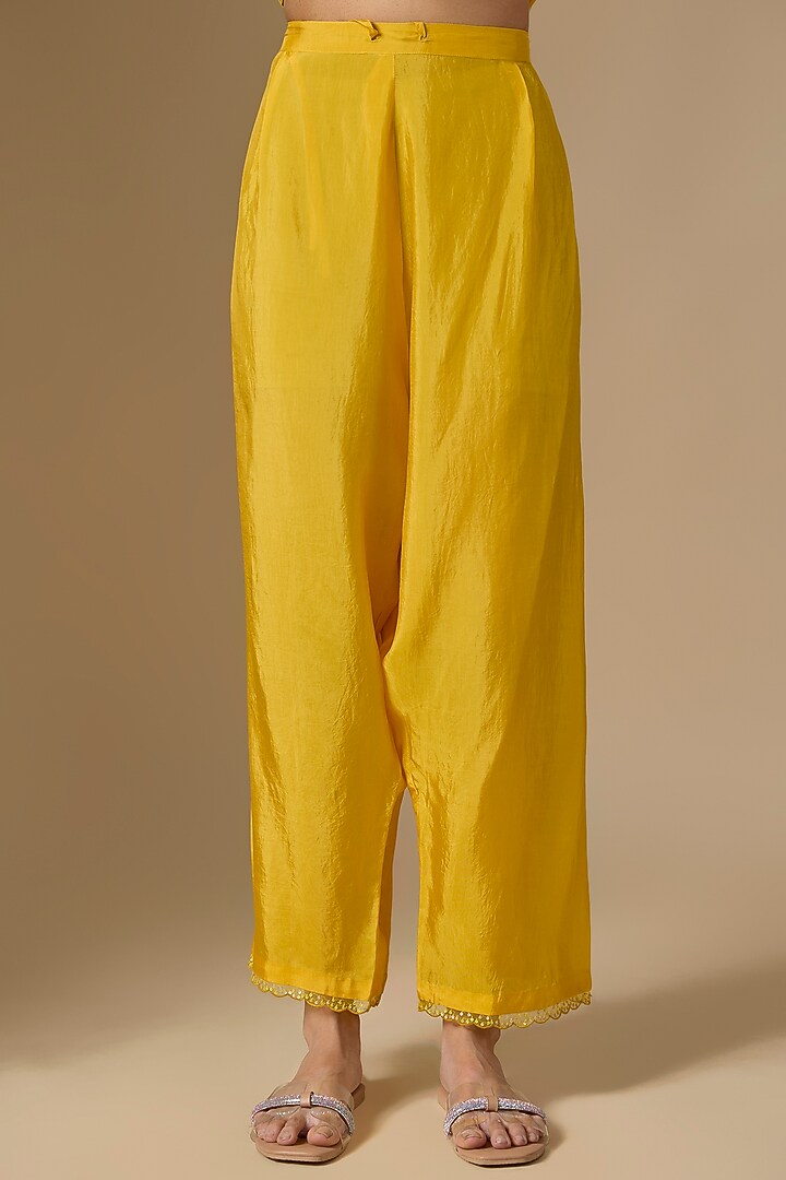 Amber Yellow Silk & Organza Hand Embroidered Kurta Set by One not two at Pernia's Pop Up Shop