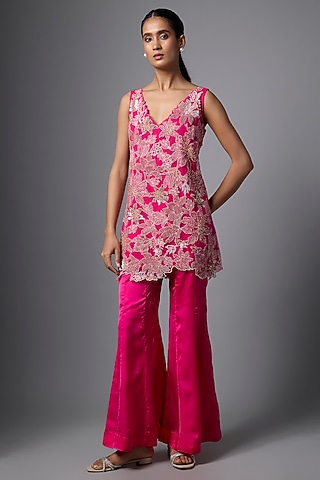 Hot Pink Satin Sharara Set by One not two