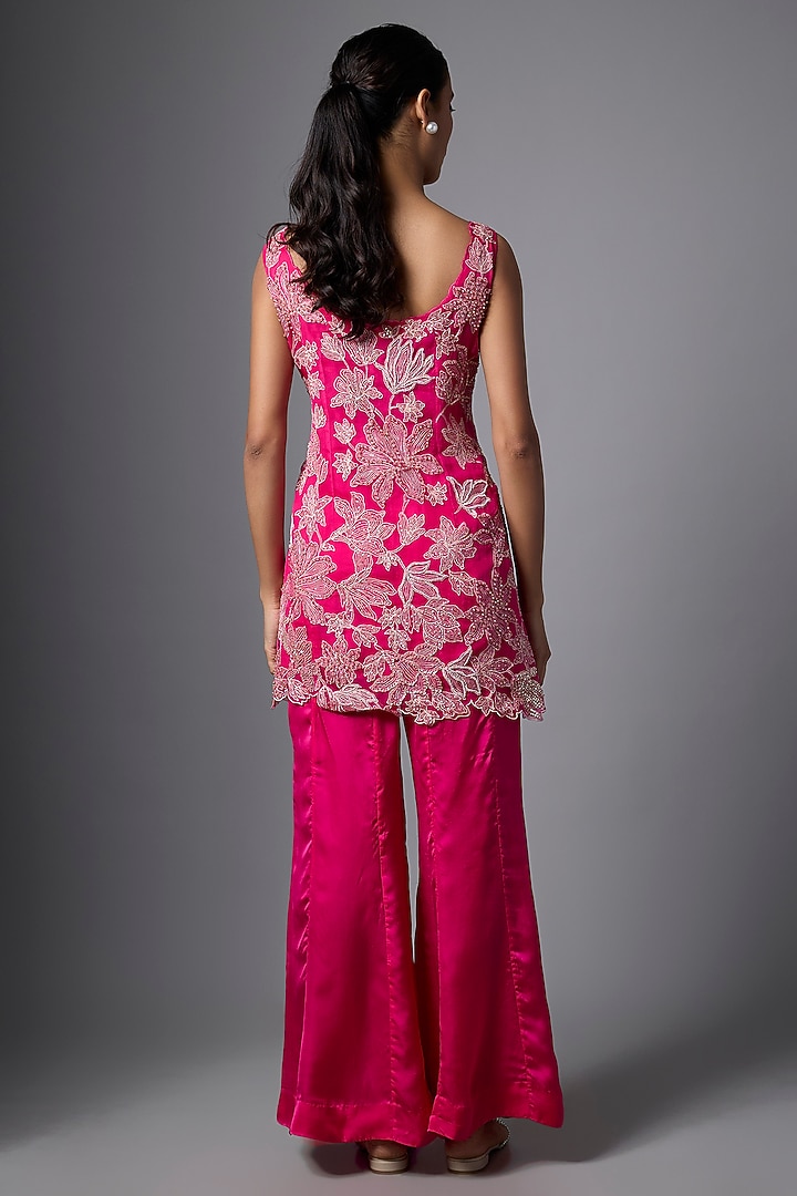 Hot Pink Satin Wedding Sharara Set by One not two at Pernia's Pop Up Shop