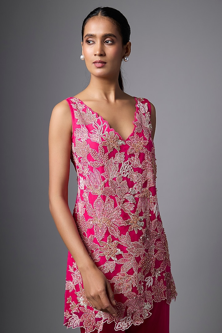 Hot Pink Satin Wedding Sharara Set by One not two at Pernia's Pop Up Shop