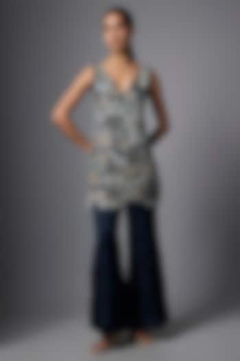 Navy Blue Satin Wedding Sharara Set by One not two at Pernia's Pop Up Shop