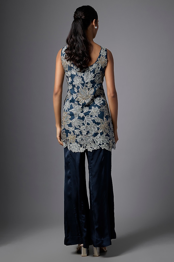 Navy Blue Satin Wedding Sharara Set by One not two at Pernia's Pop Up Shop
