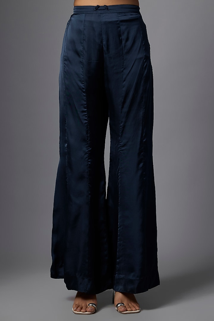 Navy Blue Satin Wedding Sharara Set by One not two at Pernia's Pop Up Shop