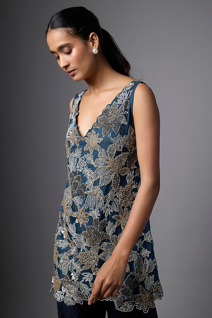 Navy Blue Satin Wedding Sharara Set by One not two at Pernia's Pop Up Shop