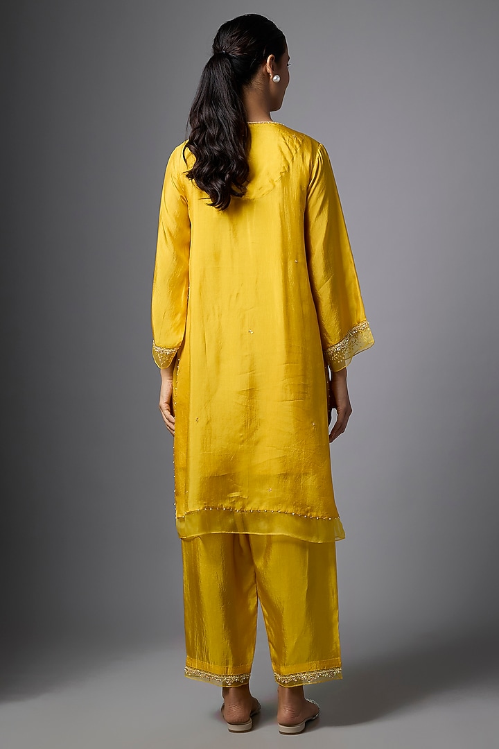 Amber Yellow Silk Sequin Hand Embroidered Kurta Set by One not two at Pernia's Pop Up Shop