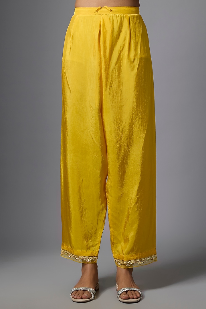 Amber Yellow Silk Sequin Hand Embroidered Kurta Set by One not two at Pernia's Pop Up Shop