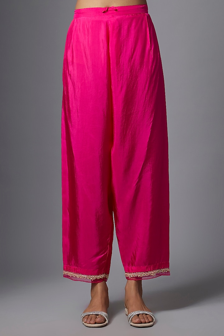 Hot Pink Silk Sequin Hand Embroidered Kurta Set by One not two at Pernia's Pop Up Shop