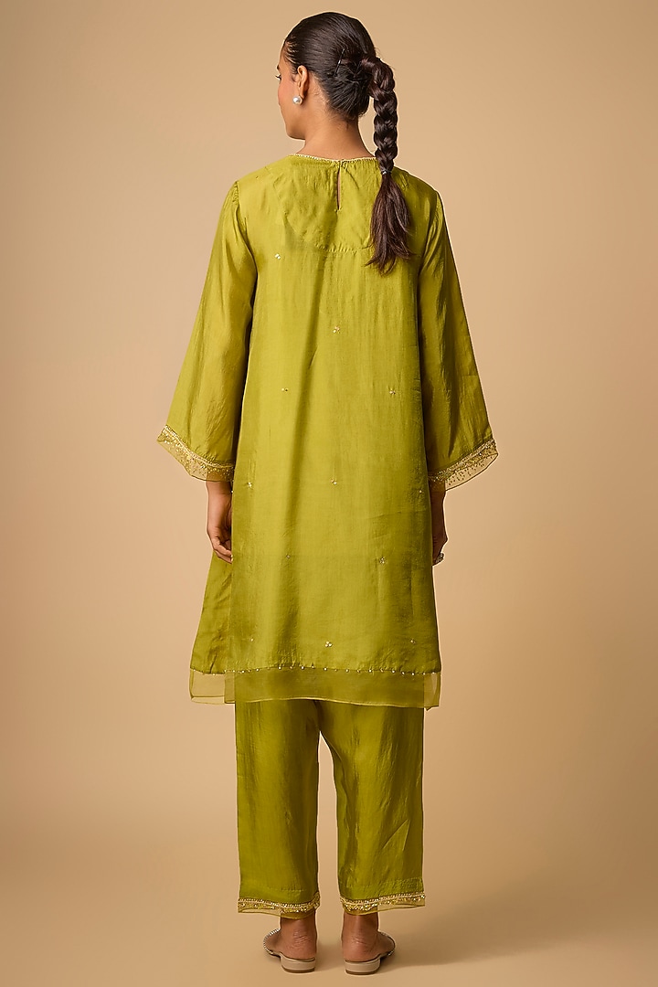 Heena Green Organza Beads Embroidered Kurta Set by One not two at Pernia's Pop Up Shop