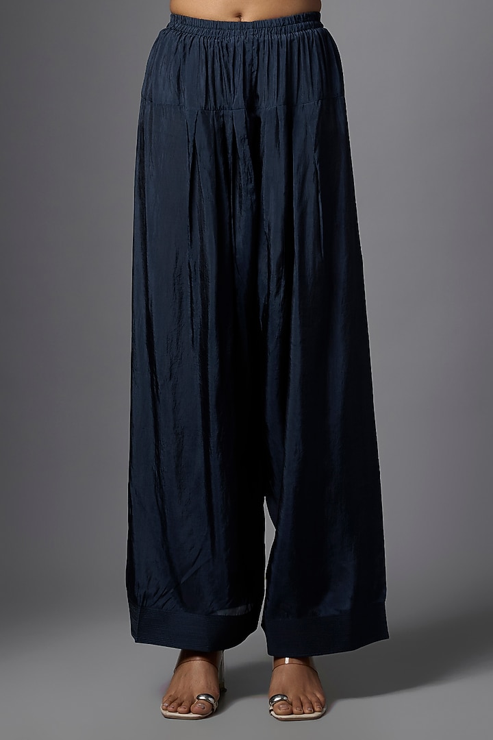 Navy Blue Silk Crystal Hand Embroidered Kurta Set by One not two at Pernia's Pop Up Shop