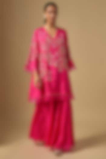 Hot Pink Silk Wedding Sharara Set by One not two at Pernia's Pop Up Shop