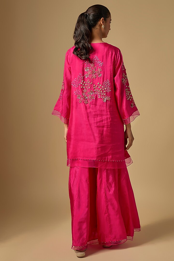 Hot Pink Silk Wedding Sharara Set by One not two at Pernia's Pop Up Shop