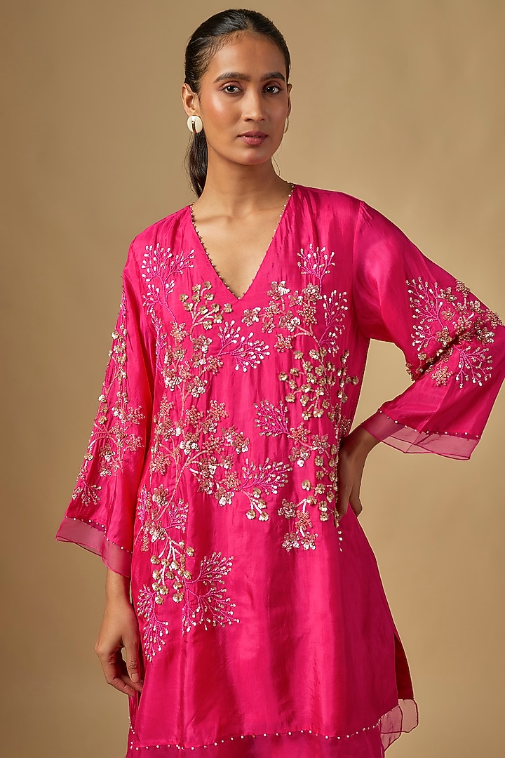 Hot Pink Silk Wedding Sharara Set by One not two at Pernia's Pop Up Shop