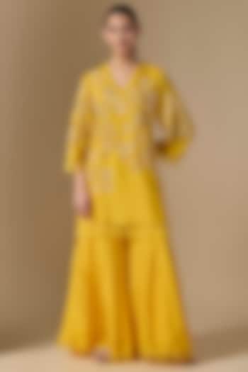 Amber Yellow Silk Wedding Sharara Set by One not two at Pernia's Pop Up Shop