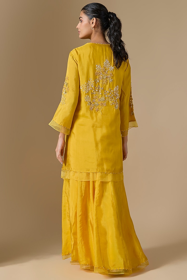 Amber Yellow Silk Wedding Sharara Set by One not two at Pernia's Pop Up Shop