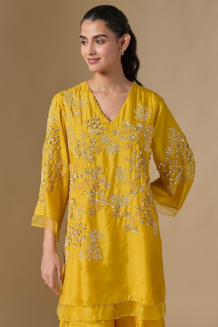 Amber Yellow Silk Wedding Sharara Set by One not two at Pernia's Pop Up Shop