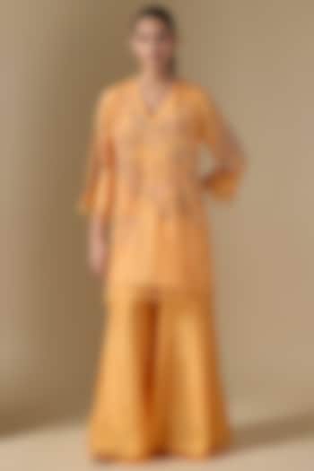Papaya Orange Silk Wedding Sharara Set by One not two at Pernia's Pop Up Shop