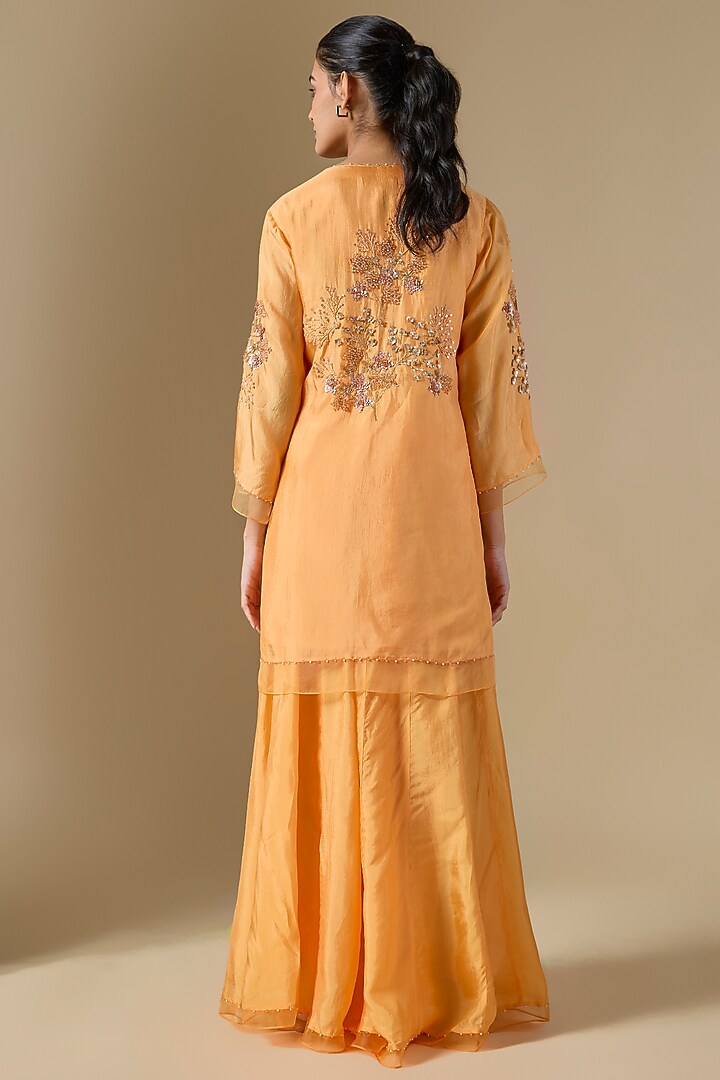 Papaya Orange Silk Wedding Sharara Set by One not two at Pernia's Pop Up Shop
