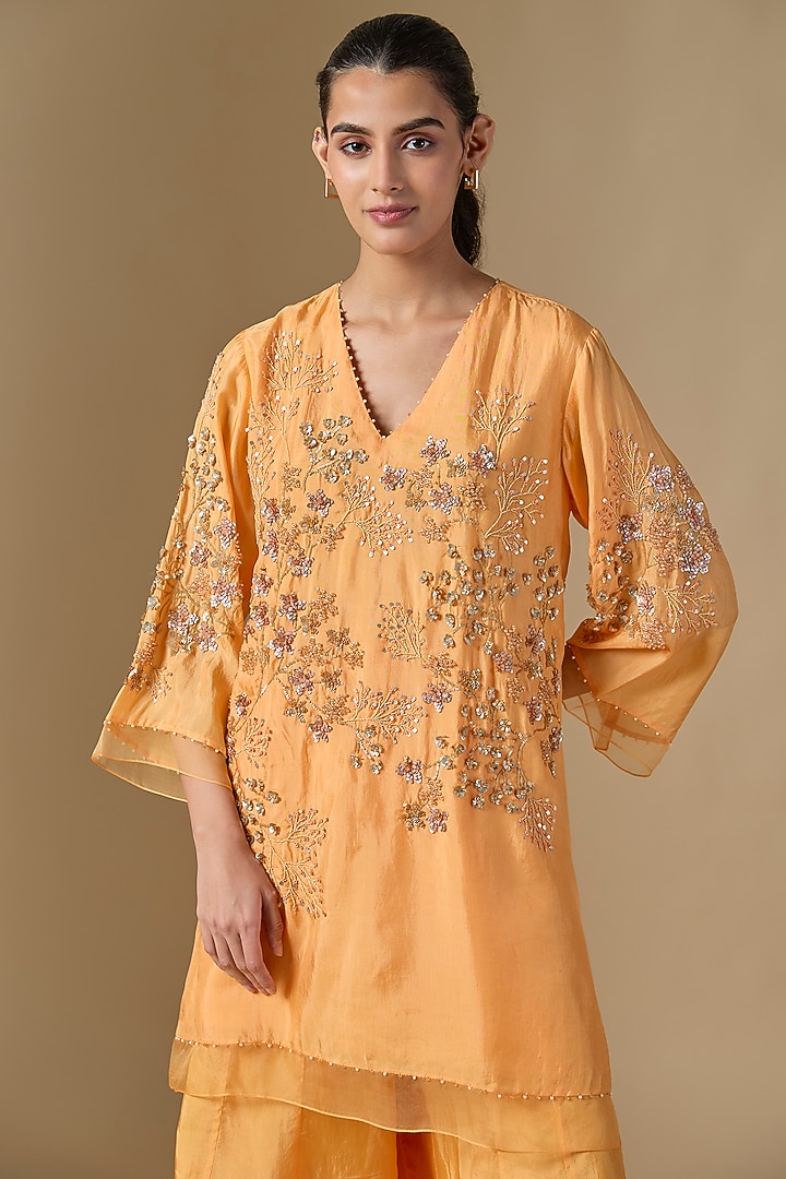 Papaya Orange Silk Wedding Sharara Set by One not two at Pernia's Pop Up Shop