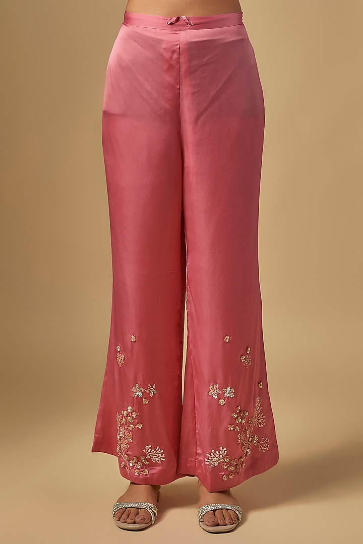 Salmon Pink Silk Hand Embroidered Kurta Set by One not two at Pernia's Pop Up Shop