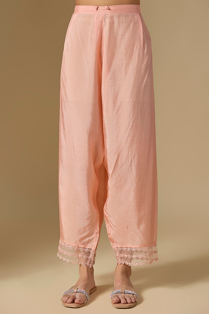 Blush Pink Silk Hand Embroidered Kurta Set by One not two at Pernia's Pop Up Shop