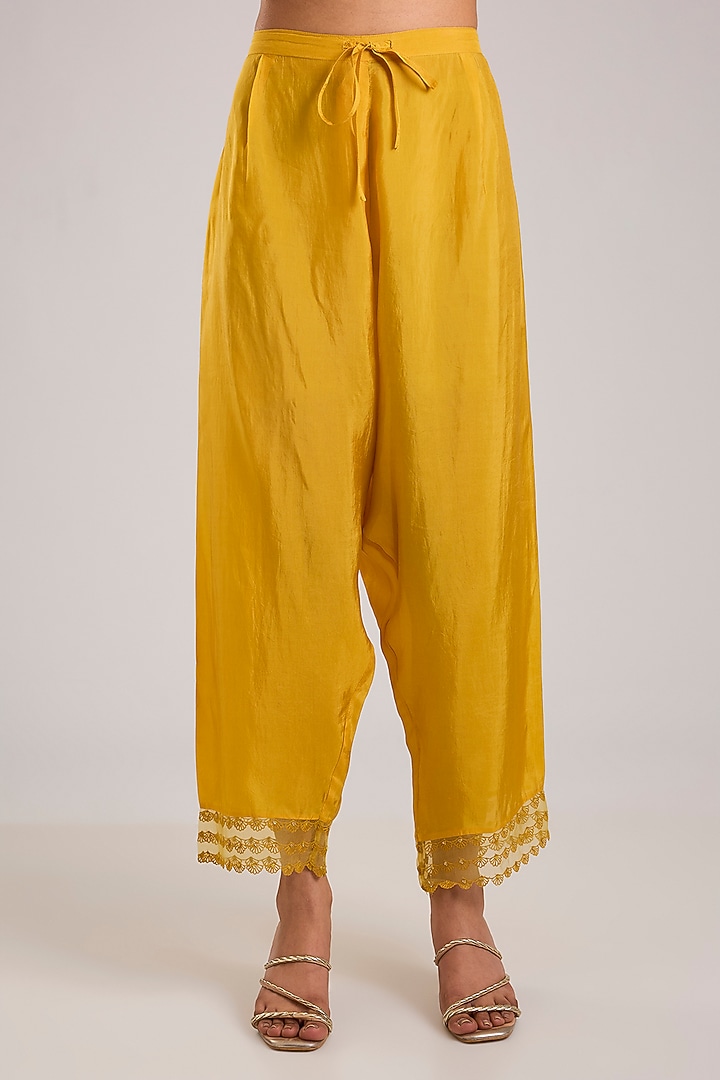 Amber Yellow Viscose Organza Hand Embroidered Kurta Set by One not two at Pernia's Pop Up Shop