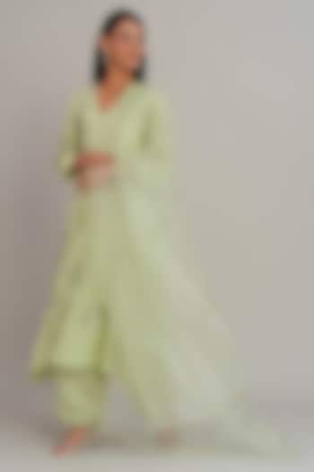 Aloe Green Silk Organza Sequins Embroidered Dupatta by One not two at Pernia's Pop Up Shop