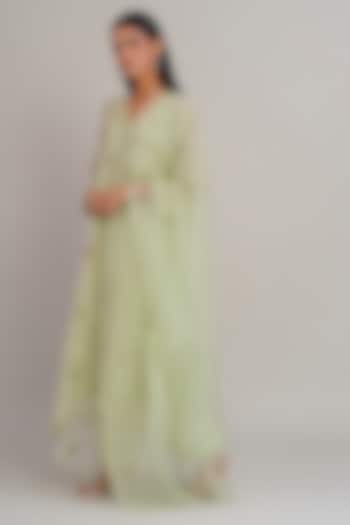 Aloe Green Silk Organza Sequins Embroidered Dupatta by One not two at Pernia's Pop Up Shop