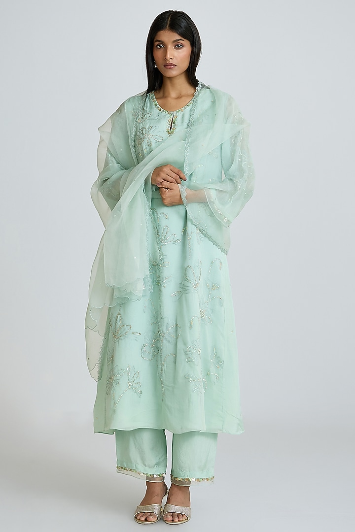 Opal Colored Silk Organza Sequins Embroidered Dupatta by One not two at Pernia's Pop Up Shop