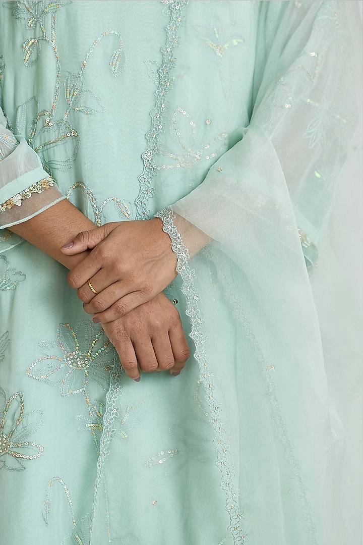 Opal Colored Silk Organza Sequins Embroidered Dupatta by One not two at Pernia's Pop Up Shop