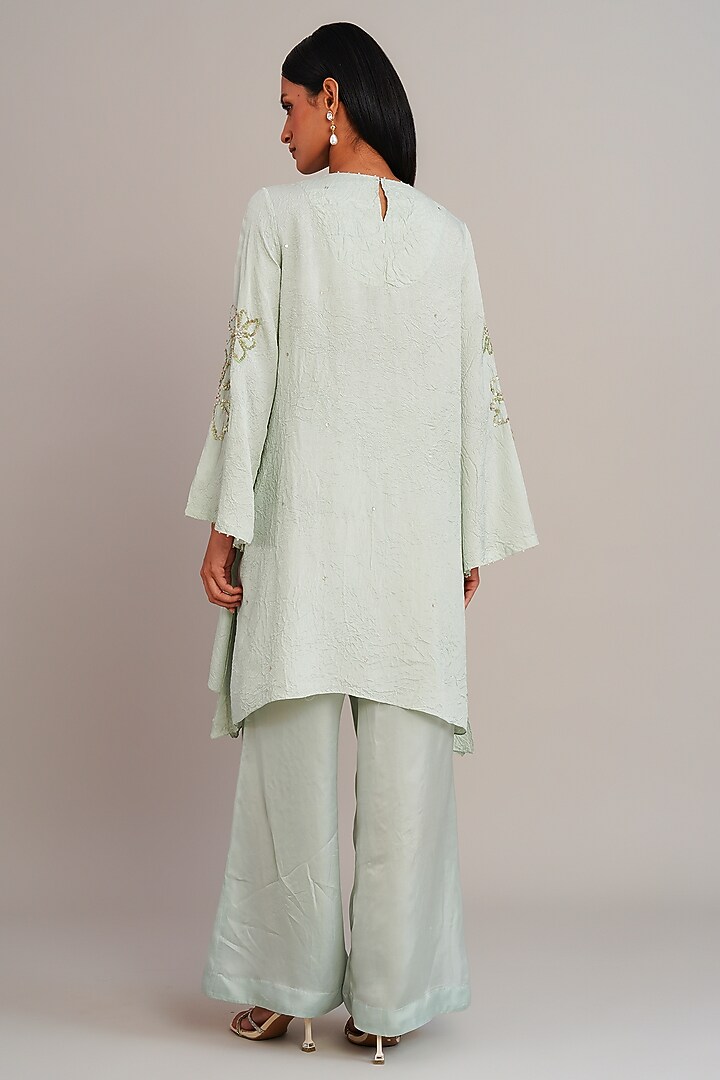 Opal Colored Silk Floral Hand Embroidered Kurta Set by One not two at Pernia's Pop Up Shop