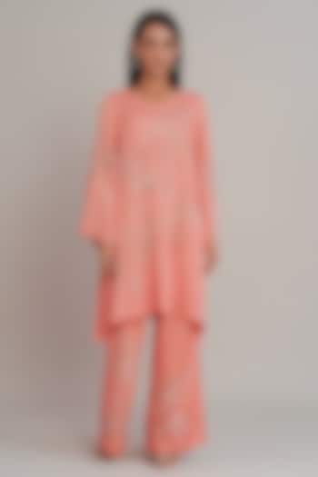 Sorbet Silk Floral Hand Embroidered Kurta Set by One not two at Pernia's Pop Up Shop