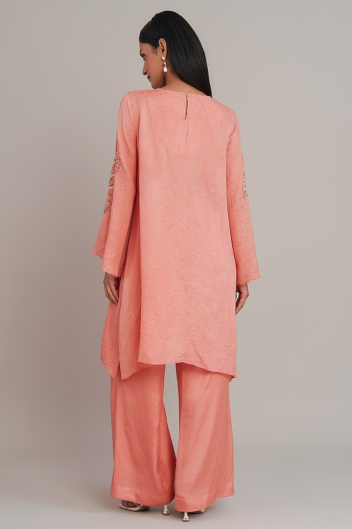 Sorbet Silk Floral Hand Embroidered Kurta Set by One not two at Pernia's Pop Up Shop